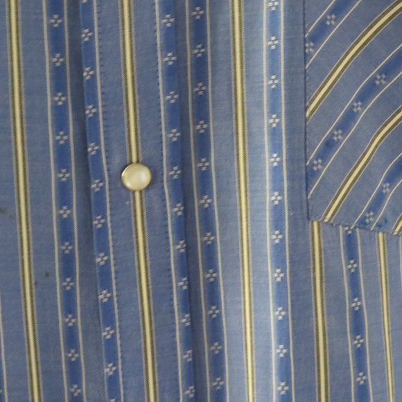 Vintage Western Short Sleeve Shirt - Blue and Yellow Stripes by Ely - Men's XL - Picture 4 of 10